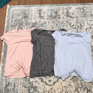 Reebok Women's Short Sleeve Twist Hem Tee in Pink, Gray, and Light Blue